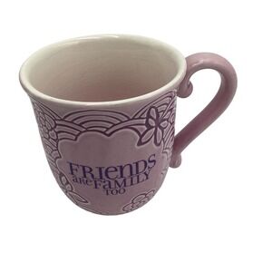 Hallmark Pink Ceramic Mug "Friends are Family Too" Embossed Floral 12 oz